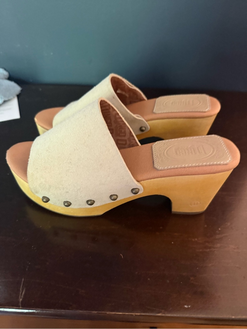 dingo Beige Suede Platform Clog Mules